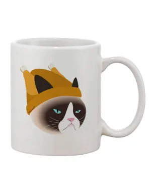 11 oz Coffee Mug with Disgruntled Cat Wearing Turkey Hat Design - Expertly Crafted by TooLoud