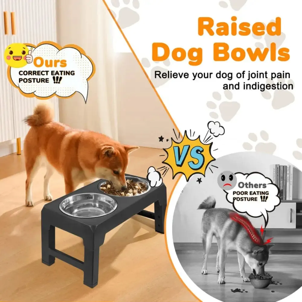 4 Height Adjustable Non-slip Pet Food Water Bowl for Small Medium Large Dogs