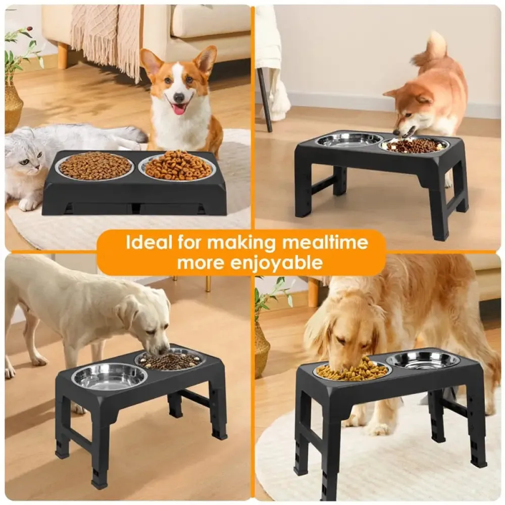 4 Height Adjustable Non-slip Pet Food Water Bowl for Small Medium Large Dogs