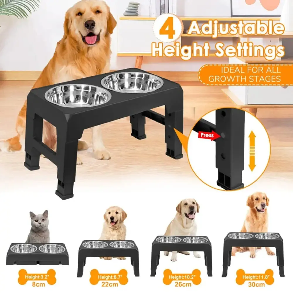 4 Height Adjustable Non-slip Pet Food Water Bowl for Small Medium Large Dogs