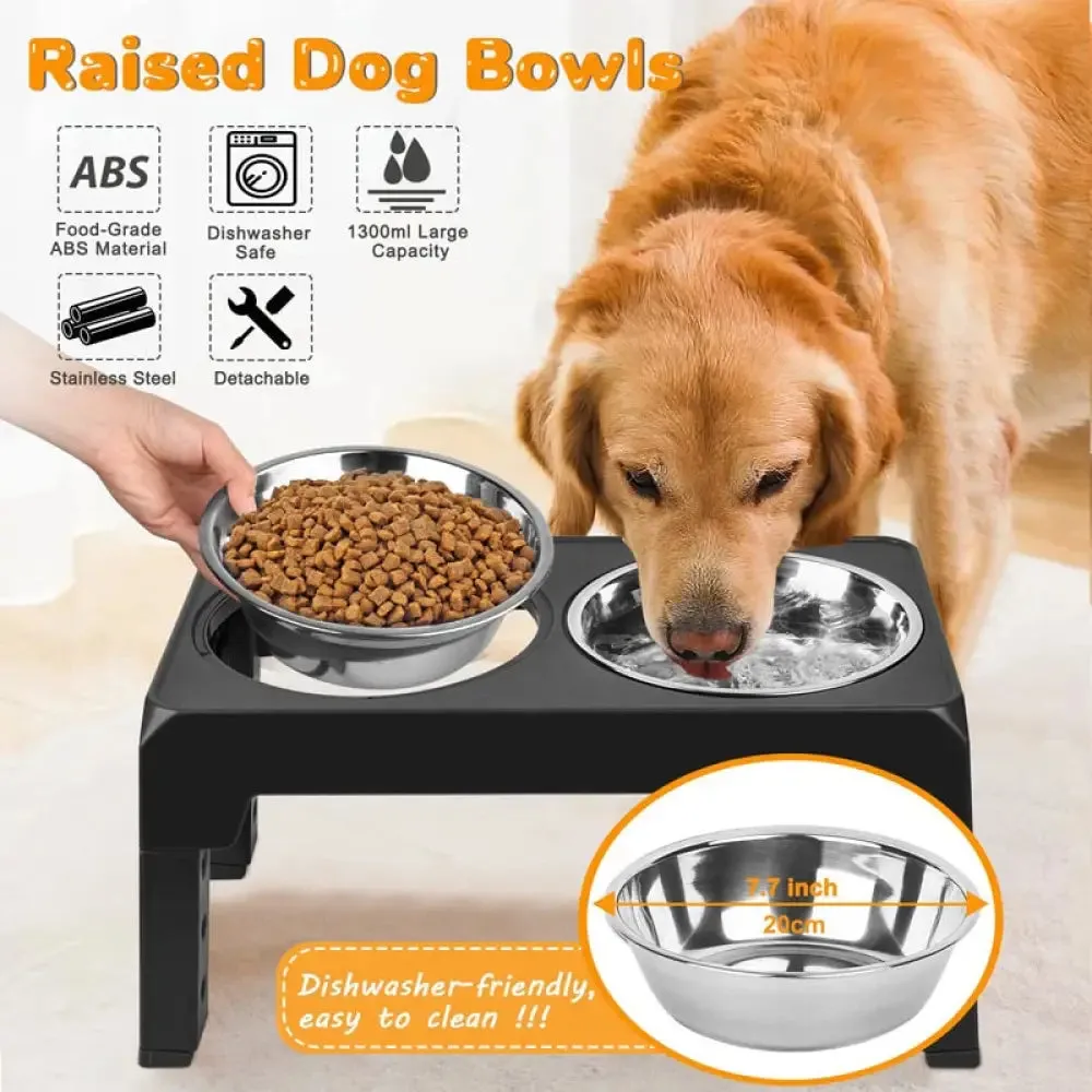 4 Height Adjustable Non-slip Pet Food Water Bowl for Small Medium Large Dogs