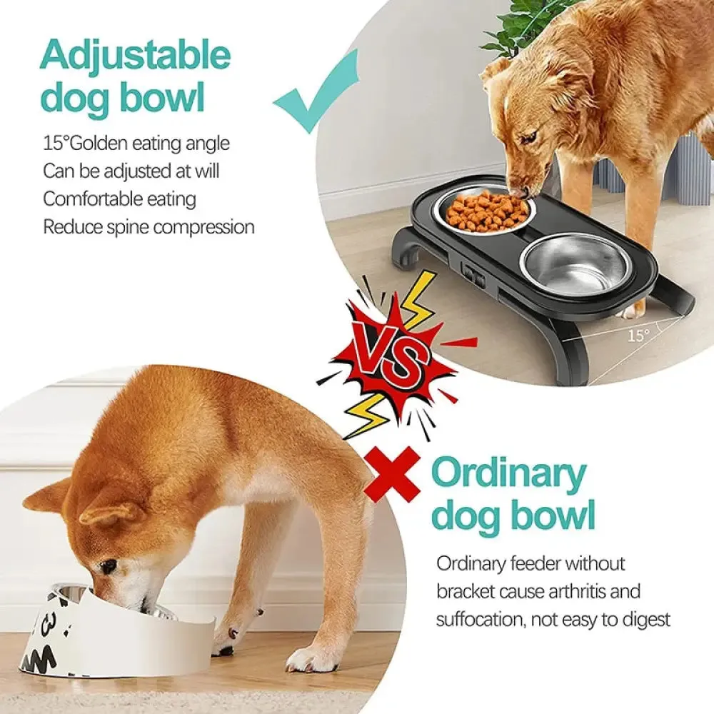 Adjustable Detachable Non-slip Stainless Steel Dog Bowls with Stand