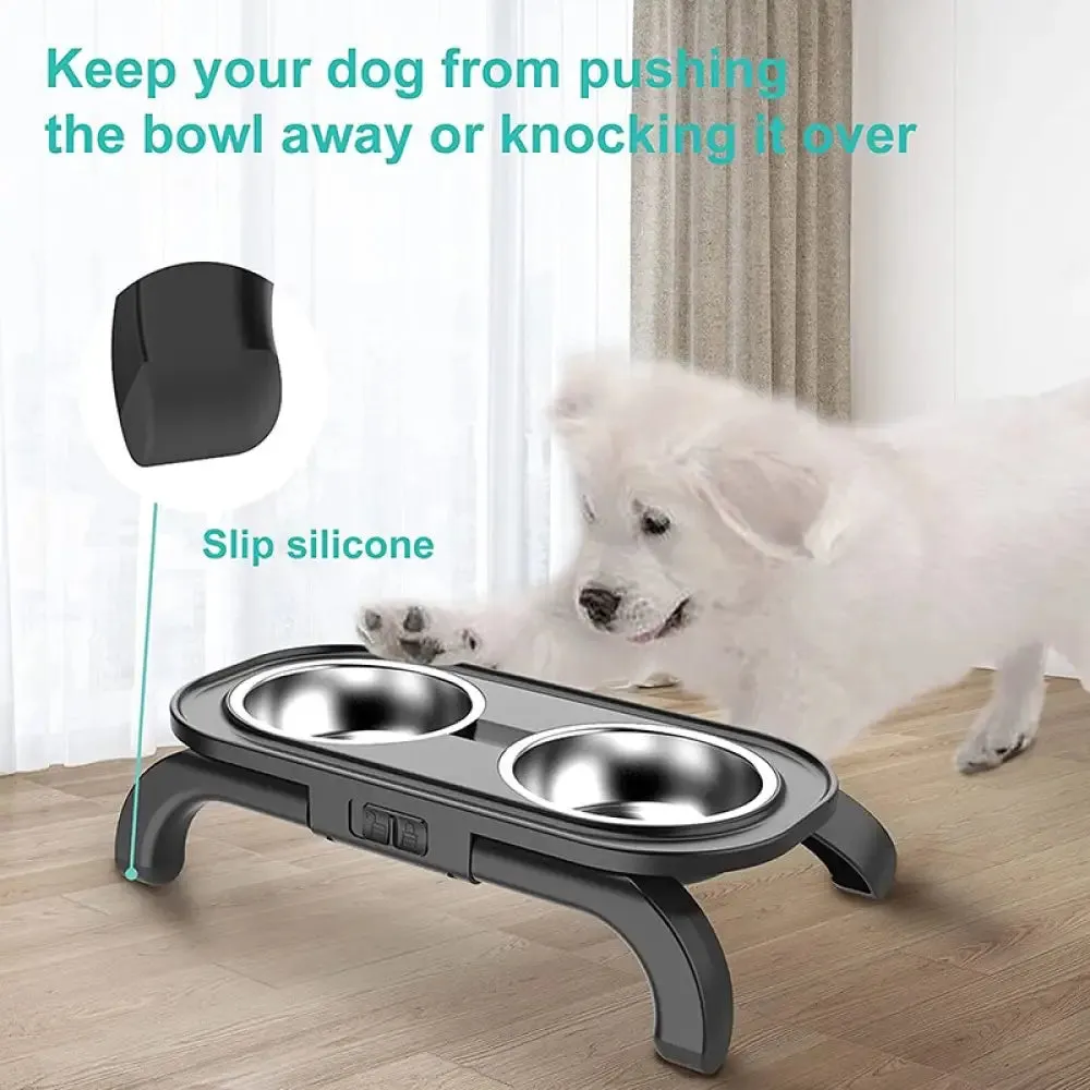 Adjustable Detachable Non-slip Stainless Steel Dog Bowls with Stand