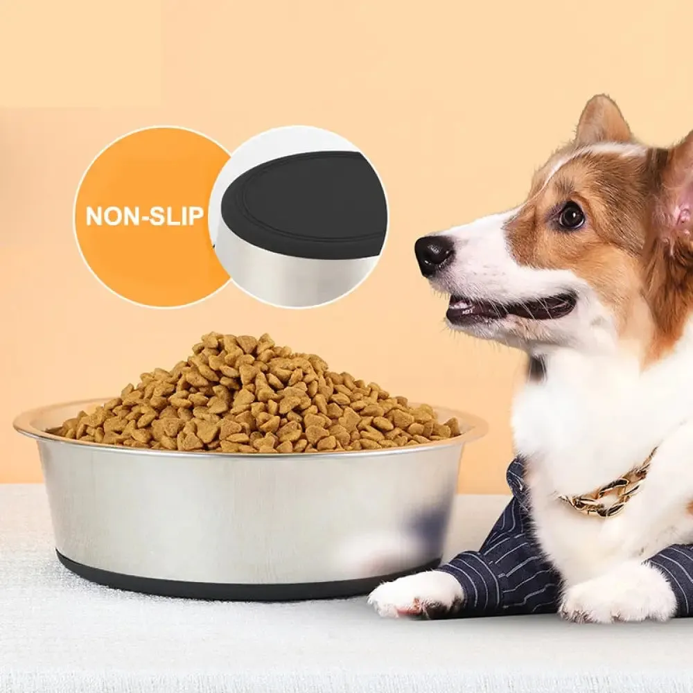 Anti Skid Stainless Steel Dog Bowl Water Food with Silicone Mat