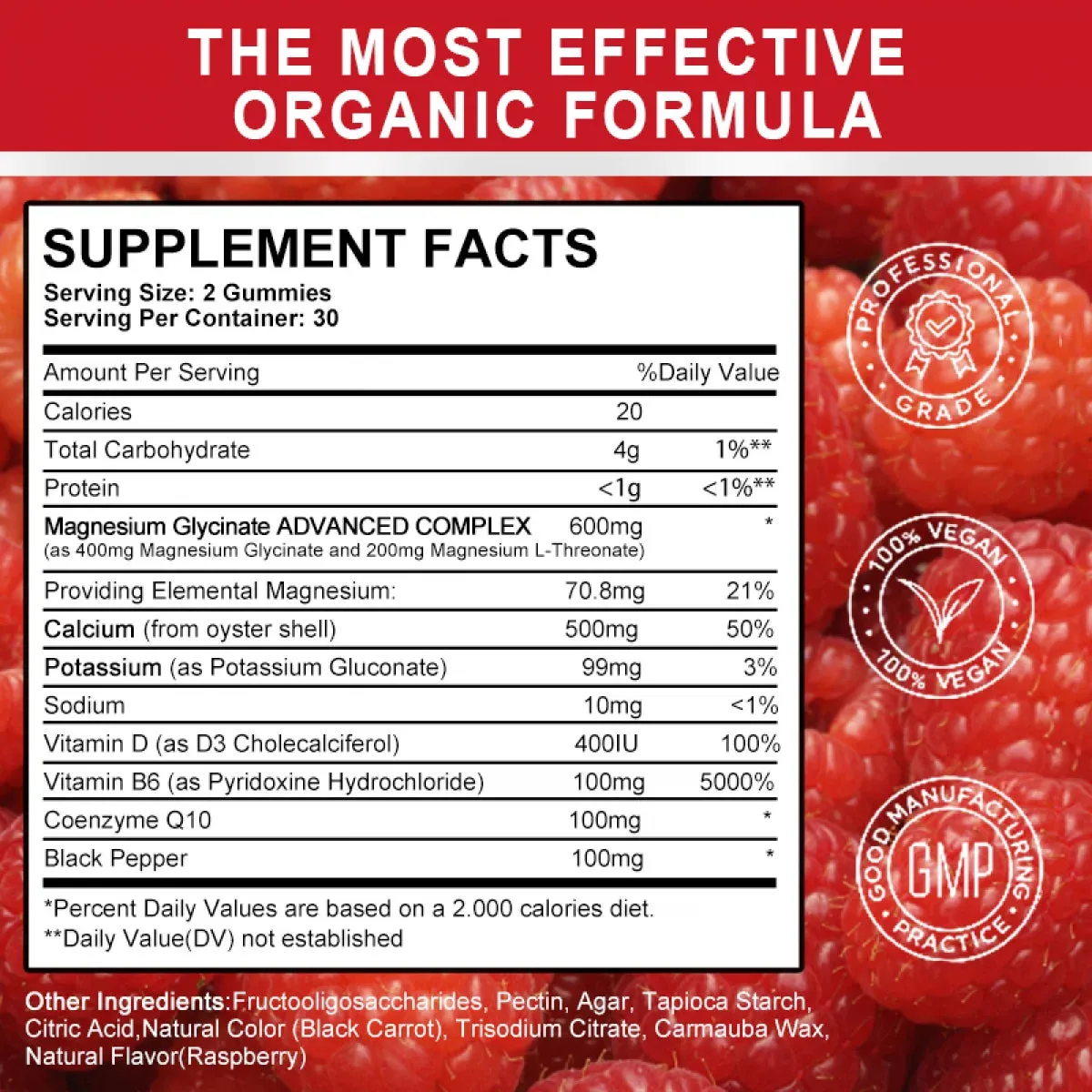 GPGP Magnesium Glycinate Gummies 400mg - Magnesium Potassium Supplement with Vitamin D, B6, CoQ10 for Relax, Sleep & Heart Health - 60 Raspberry Gummies