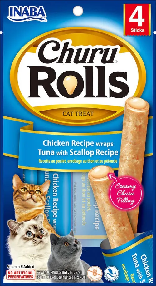 **Inaba Cat Churu Rolls Chicken Wrap Tuna Scallop 1.04oz. (6 Count)