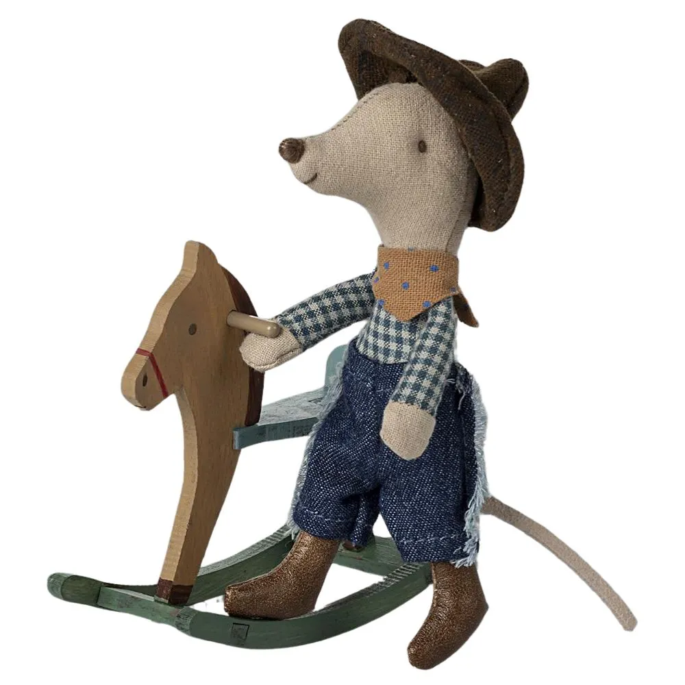 Maileg Cowboy mouse on rocking horse, Little brother