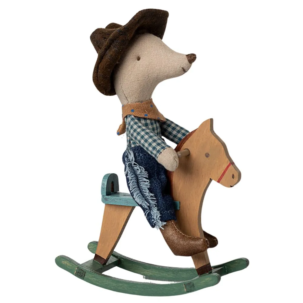 Maileg Cowboy mouse on rocking horse, Little brother